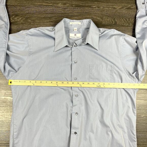 Etienne Aigner Mens Size 17 33/32 XL Button Up Shirt Iridescent Blue Long Sleeve - Picture 4 of 10